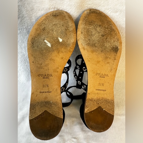 Black suede Prada T-Strap gladiator sandals, 36.5, great condition! - Picture 11 of 15